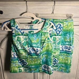 Vintage 90’s Talbots Blue Green Floral Printed 2 Piece Set Dressy Classic Preppy